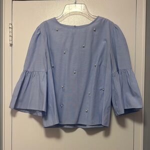 Do+Be Light Blue Bell Sleeve Pearl Detail Blouse Top Size Medium